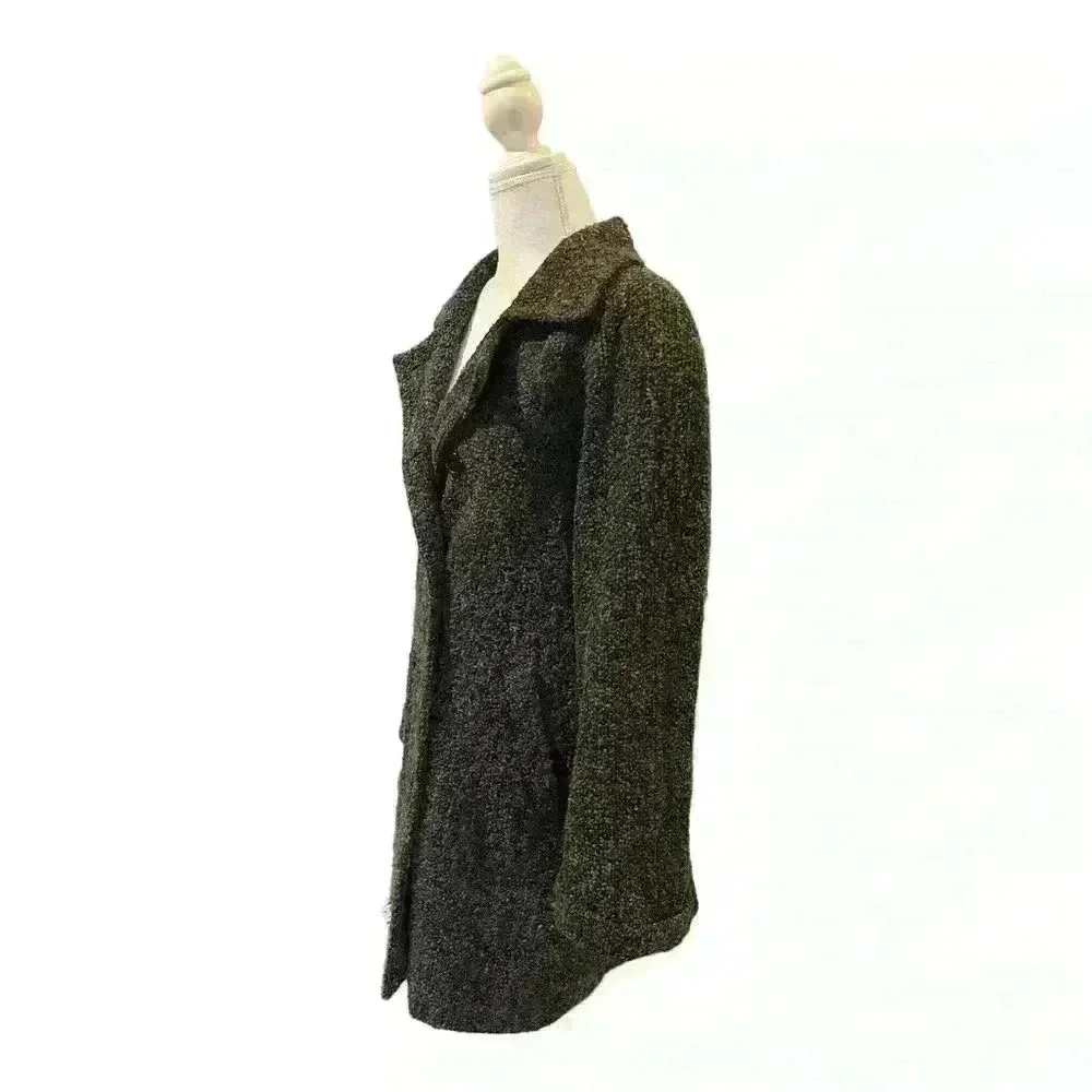 Sandro Vintage Double Breasted Wool Blend Knee Length Coat Black/Gray Size 14